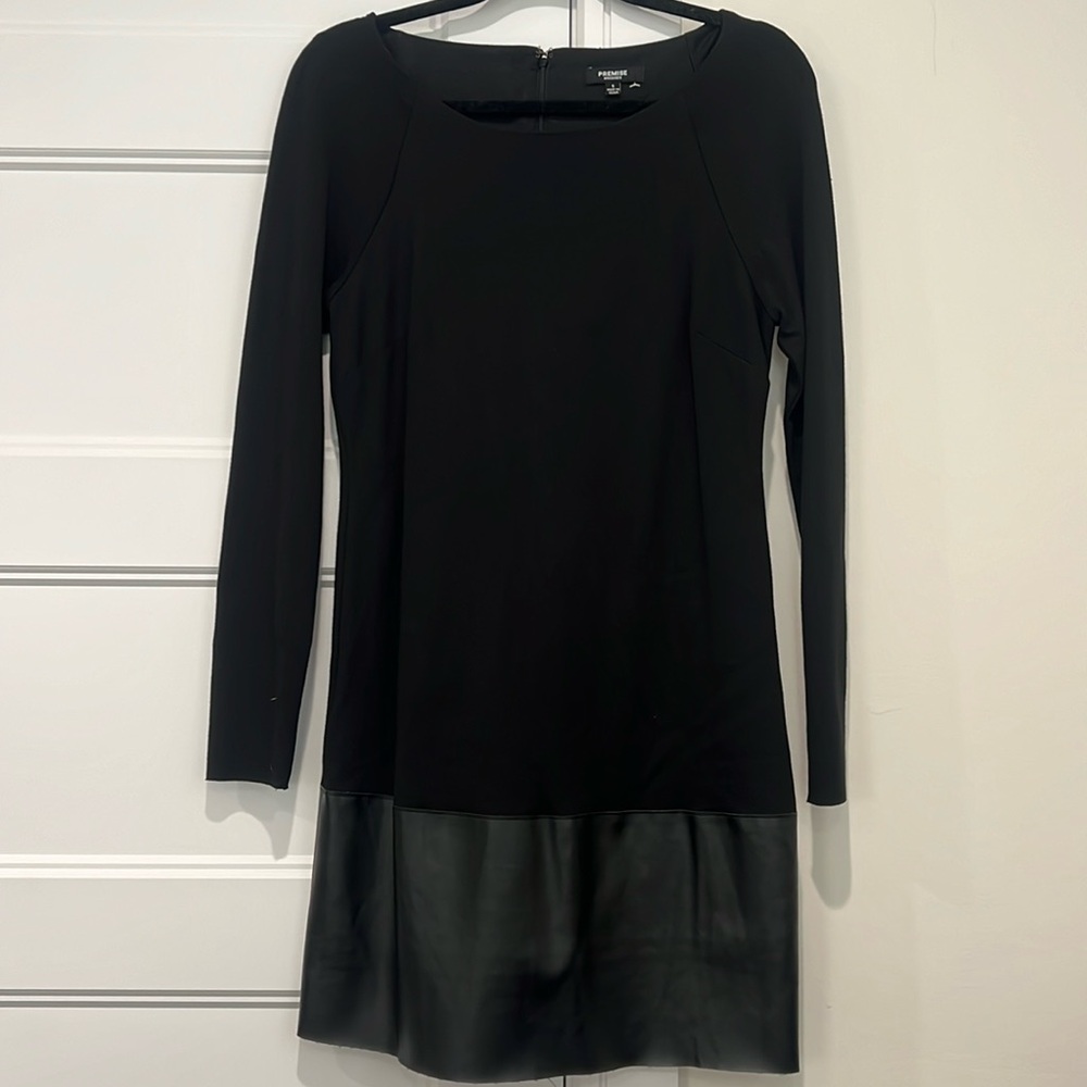 Black Long Sleeve Dress With Leather Detail